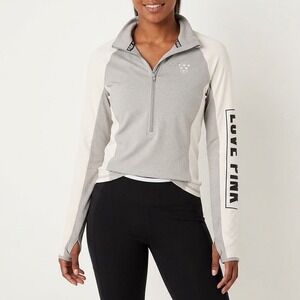 Pink Victoria's Secret Ultimate Jacket Womens Small Gray Beige Stretch Half Zip